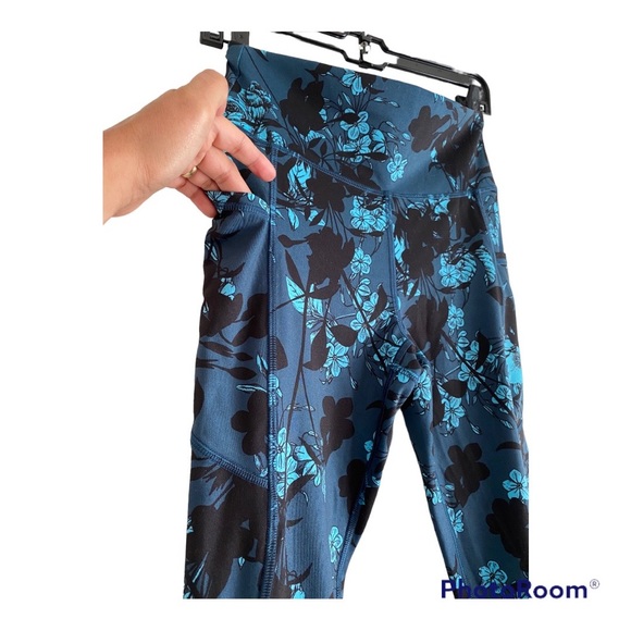 Gottex Teal Blue Floral High-rise Ankle Leggings. Size Small - Picture 4 of 5